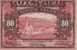 80 HELLER 1921 Stadt PRESSBAUM Niedrigeren Österreich Notgeld Papiergeld Banknote #PG992 - Lokale Ausgaben