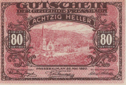 80 HELLER 1921 Stadt PRESSBAUM Niedrigeren Österreich Notgeld Banknote #PE375 - Lokale Ausgaben