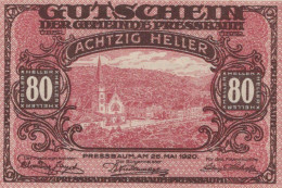 80 HELLER 1921 Stadt PRESSBAUM Niedrigeren Österreich Notgeld Papiergeld Banknote #PG653 - Lokale Ausgaben