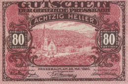 80 HELLER 1921 Stadt PRESSBAUM Niedrigeren Österreich Notgeld Banknote #PE397 - Lokale Ausgaben