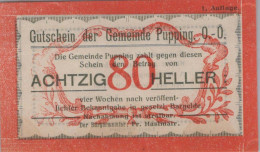 80 HELLER 1920 Stadt PUPPING Oberösterreich Österreich Notgeld Banknote #PE273 - Lokale Ausgaben