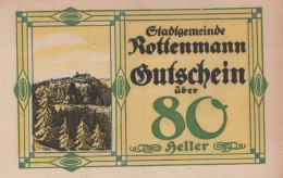80 HELLER 1920 Stadt ROTTENMANN Styria UNC Österreich Notgeld Banknote #PH415 - Lokale Ausgaben
