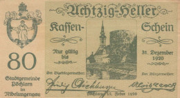 80 HELLER 1920 Stadt PoCHLARN Niedrigeren Österreich Notgeld Banknote #PE384 - Lokale Ausgaben