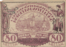80 HELLER 1920 Stadt KREMS Österreich Notgeld Papiergeld Banknote #PD645 - Lokale Ausgaben