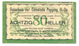 80 Heller 1920 PUPPING Österreich UNC Notgeld Papiergeld Banknote #P10415 - Lokale Ausgaben