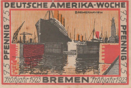 75 PFENNIG 1923 Stadt BREMEN Bremen UNC DEUTSCHLAND Notgeld Banknote #PA307 - Lokale Ausgaben