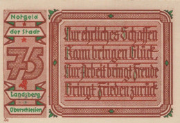 75 PFENNIG 1922 Stadt LANDSBERG OBERSCHLESIEN UNC DEUTSCHLAND #PB935 - [11] Local Banknote Issues