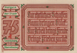 75 PFENNIG 1922 Stadt LANDSBERG OBERSCHLESIEN UNC DEUTSCHLAND #PB935 - Lokale Ausgaben