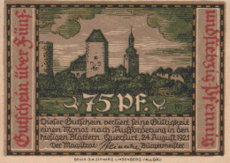 75 PFENNIG 1921 Stadt QUERFURT Saxony UNC DEUTSCHLAND Notgeld Banknote #PB851 - [11] Local Banknote Issues