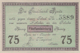 75 PFENNIG 1921 Stadt PYRITZ Pomerania UNC DEUTSCHLAND Notgeld Banknote #PB798 - [11] Emisiones Locales