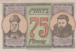 75 PFENNIG 1921 Stadt PYRITZ Pomerania UNC DEUTSCHLAND Notgeld Banknote #PB799 - [11] Emisiones Locales