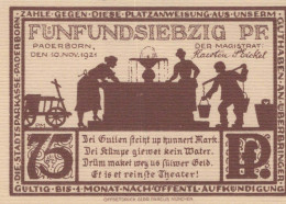 75 PFENNIG 1921 Stadt PADERBORN Westphalia DEUTSCHLAND Notgeld Banknote #PG216 - Lokale Ausgaben