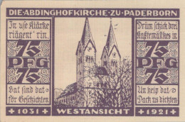 75 PFENNIG 1921 Stadt PADERBORN Westphalia DEUTSCHLAND Notgeld Banknote #PF524 - Lokale Ausgaben