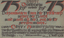 75 PFENNIG 1921 Stadt OBERAMMERGAU Bavaria UNC DEUTSCHLAND Notgeld #PH280 - [11] Local Banknote Issues