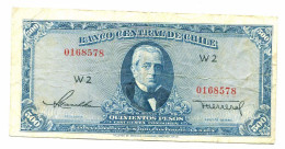 CHILE 500 PESOS 1947-1959 SERIE W 2 P 115 VF-XF Paper Money #P10911.4 - Lokale Ausgaben