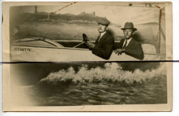 CARTE PHOTO. CPA .Surréalisme .Montage Photographie .  2 Hommes Assis Dans Le Bateau La Mouette - Fotografie