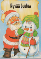 PÈRE NOËL Bonne Année Noël BONHOMME DE NEIGE Vintage Carte Postale CPSM #PAU394.A - Santa Claus
