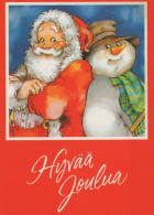 SANTA CLAUS Happy New Year Christmas SNOWMAN Vintage Postcard CPSM #PAU401.A - Santa Claus