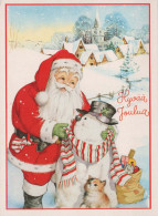 SANTA CLAUS Happy New Year Christmas SNOWMAN Vintage Postcard CPSM #PAU371.A - Santa Claus