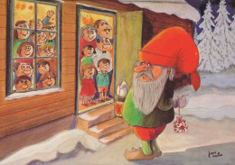 PÈRE NOËL Bonne Année Noël GNOME Vintage Carte Postale CPSM #PBA944.A - Santa Claus