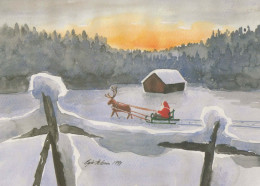 PÈRE NOËL Bonne Année Noël CERF Vintage Carte Postale CPSM #PBB222.FR - Santa Claus