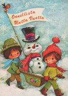 Happy New Year Christmas SNOWMAN Vintage Postcard CPSM #PAU094.GB - Nouvel An