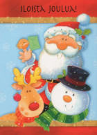 SANTA CLAUS Happy New Year Christmas SNOWMAN Vintage Postcard CPSM #PAU367.GB - Santa Claus