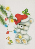 Bonne Année Noël OURS Animaux Vintage Carte Postale CPSM #PBS313.FR - New Year