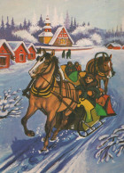 Buon Anno Natale CAVALLO Vintage Cartolina CPSM #PAS982.IT - Anno Nuovo