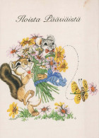 EASTER SQUIRREL FLOWERS Animals Vintage Postcard CPSM #PBS967.GB - Easter