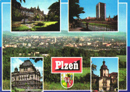 PILSEN, PLZEN, MULTIPLE VIEWS, ARCHITECTURE, FOUNTAIN, CAR, EMBLEM, TOWER, PARK, CZECH REPUBLIC, POSTCARD - Czech Republic