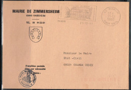 PO-BO L 1 - FRANCE Flamme Illustrée De Rixheim Sur Lettre En Franchise ^postale De La Mairie De Zimmersheim 1992 - Maschinenstempel (Werbestempel)
