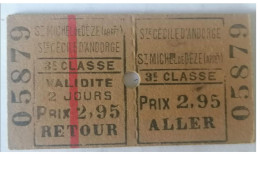 Ticket  Sncf, Ticket De Train Chemins De Fer Départementaux Ste Cécile D'Andorge St Michel De Déze - Altri & Non Classificati