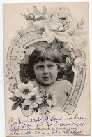 Cpa Enfant . Fillette . Fer à Cheval . Fleurs . 1905 - Scenes & Landscapes