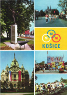 KOSICE, MULTIPLE VIEWS, ARCHITECTURE, PARK, SCULPTURE, TOWER WITH CLOCK, FLAG, PEACE MARATHON, SLOVAKIA, POSTCARD - Slowakei