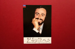Autografo Luciano Pavarotti Fotografia Cartoncino Pubblicitario DECCA 1990 - Otros & Sin Clasificación