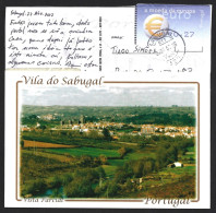 Postal Circulado Da Vila Sabugal. Stamp Etiqueta De Impressão Franquia Euro 0,27€. Postcard Circulated Village Sabugal. - Brieven En Documenten
