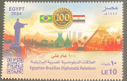 2024 Égypte Egypt Egitto Brazil Brésil 100 Years Diplomatic Relations Pyramids Ipanema Corcovado QR Code - Francobolli