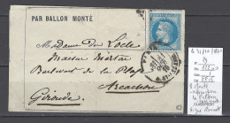 France - Ballon Monté Pour ARCACHON  - 31/10/1870 - LE FULTON - SIGNE ROUMET - Guerra Del 1870