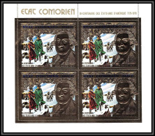 85738 N°264 A USA Bi-centennial Washington 1976 Comores Etat Comorien Timbres OR Gold Stamps ** MNH BLOC 4 - Isole Comore (1975-...)