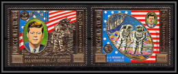 85660b Mi N° 386/387 A KENNEDY Espace (space) 1974 Apollo 11 Khmère Cambodia Cambodge ** MNH OR Gold  - Cambodja