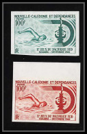 85460 N°335 X2 Couleurs Natation Swimming Nouvelle Calédonie Essai Color Proof Non Dentelé Imperf ** MNH  - Ongetande, Proeven & Plaatfouten
