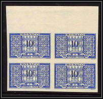 85304b/ Monaco Taxe N°37 10f Bleu ND Non Dentelé Imperf ** Mnh Bloc 4 - Portomarken