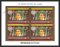 85912/ N°1029 BA Echecs Chess Bobby Fischer Rotary 1982 Tchad OR Gold Stamps ** MNH BLOC 4 Overprint In Red Cote 600 RR - Scacchi