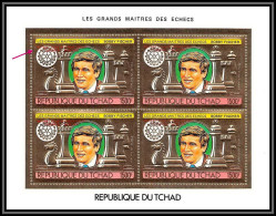 85912/ N°1029 BA Echecs Chess Bobby Fischer Rotary 1982 Tchad OR Gold Stamps ** MNH BLOC 4 Overprint In Red Cote 600 RR - Tsjaad (1960-...)