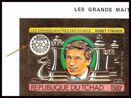 85909b/ N°1029 Ba Echecs Chess Bobby Fischer Rotary 1982 Tchad OR Gold ** MNH Overprint Non Dentelé Imperf - Scacchi