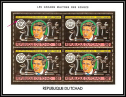 85908/ N°1029 Aa Echecs Chess Bobby Fischer Rotary 1982 Tchad OR Gold Stamps ** MNH Overprint BLOC 4 - Schaken