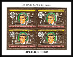 85910/ N°951 A Echecs Chess Bobby Fischer Rotary 1982 Tchad OR Gold Stamps ** MNH BLOC 4 - Schaken