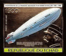 85875b/N°983 B Zeppelin Dirigeable Aircraft Hindenburg Ballon 1983 Tchad OR Gold ** MNH Non Dentelé Imperf - Chad (1960-...)