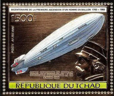 85874b/ N°983 A Zeppelin Dirigeable Aircraft Hindenburg Ballon 1983 Tchad OR Gold Stamps ** MNH  - Zeppelins